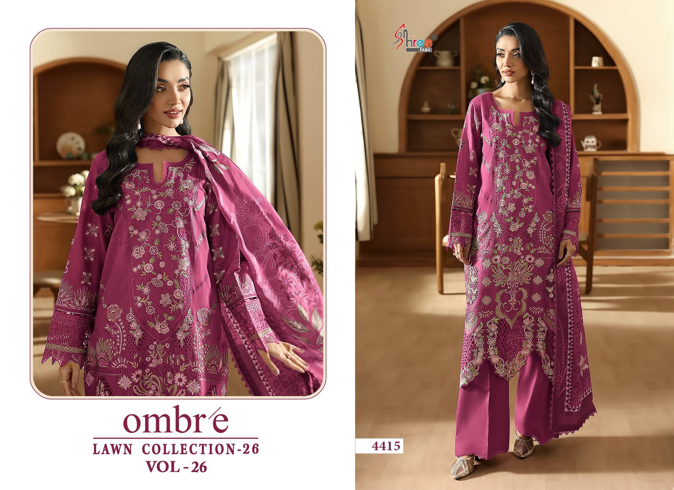 OMBRE LAWN COLLECTION VOL-26 by Shree fabs 4411 To 4416 Series Beautiful Pakistani Suits Wear Pure Cotton Dresses At Wholesale Price